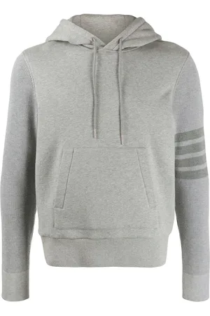Thom Browne Klassisk lysegrå 4-Bar sweatshirt med hætte, 4-Bar-detalje og ribbede ærmer