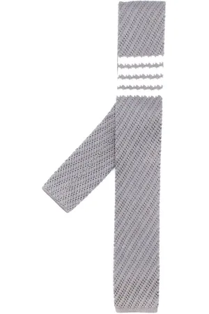 Thom Browne Lysegråt strikket slips med 4-Bar-detalje