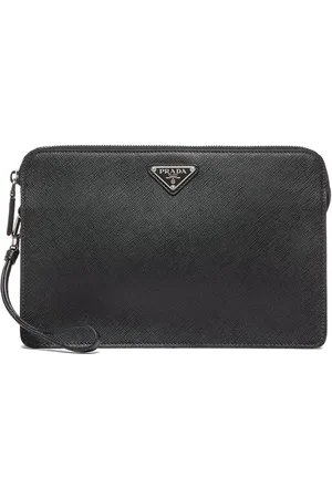 Prada Clutch i saffiano-læder med logoplade