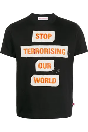WALTER VAN BEIRENDONCK 2015 T-shirt med Stop Terrorising Our World-mærke