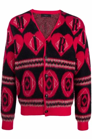 AMIRI Intarsiastrikket cardigan i mohair med hjerte-logo