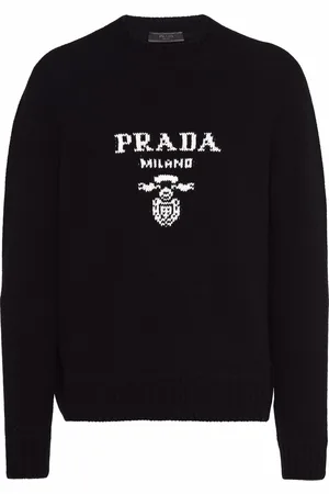 Prada Intarsiastrikket trøje i uld og kashmir med logo