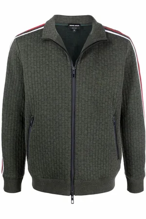Giorgio Armani Striktrøje med broderet logo og lynlås