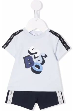 BOSS Kidswear Logo-tape short-sleeve romper