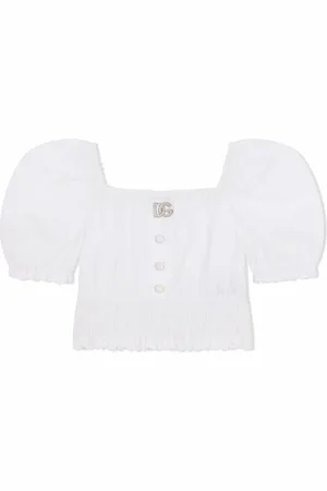 Dolce & Gabbana Bluse med smock-syninger og DG-logo