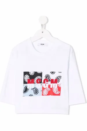 Msgm T-shirt med patchwork-logotryk og trekvartlange ærmer