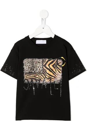 Roberto Cavalli T-shirt med dyretryk og nitteudsmykket logo