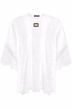 Dolce & Gabbana Kortærmet T-shirt med blondedetalje