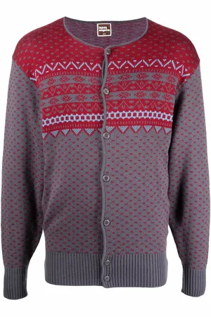 Issey Miyake Intarsiastrikket cardigan med rund hals fra 1970