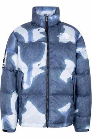 Supreme X TNF Nuptse denimjakke med bleget tryk