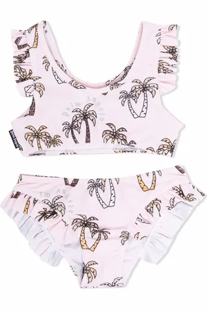 Palm Angels Bikini med flæser og palmetræstryk