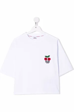 GCDS TEEN cropped T-shirt med kirsebær-broderi