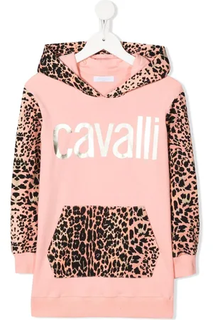 Roberto Cavalli Hættetrøje med leopardpanel og metallisk logo