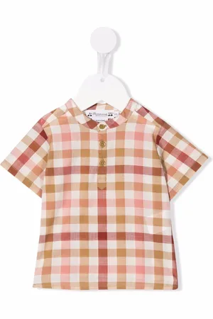 BONPOINT Skjorte i gingham med korte ærmer og tryk
