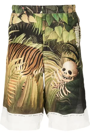 Endless Joy Forest shorts i silke med grafisk tryk