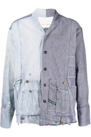 GREG LAUREN Bomuldsskjorte med patchwork og striber