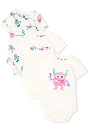 OFF-WHITE Babydragt med tegneserie-tryk, 3-pak