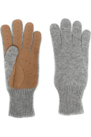 Brunello Cucinelli Handsker i kashmir med læder-detalje