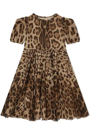 Dolce & Gabbana Midi kjole i chiffon med leopardtryk