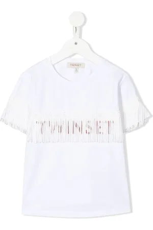 Twin-Set T-shirt med logotryk og frynser