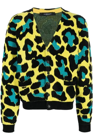 VERSACE Cardigan med leopardtryk og V-hals