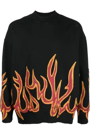 Palm Angels Graffiti Flames sweatshirt med slitageeffekt