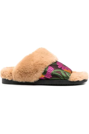 La DoubleJ Blomstrede sandaler i imiteret pels