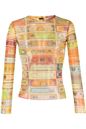 Jean Paul Gaultier Halv-gennemsigtig T-shirt med grafisk tryk fra 00