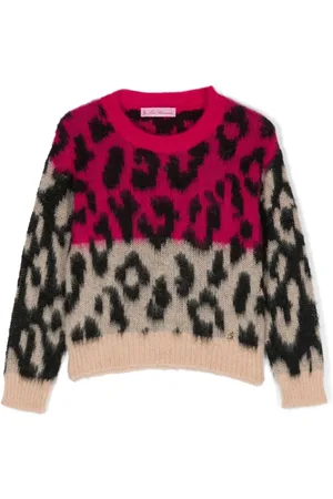 MISS BLUMARINE Sweater med rund hals og leopardtryk