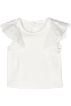 Chloé T-shirt med blomstret broderi og flutter-ærmer