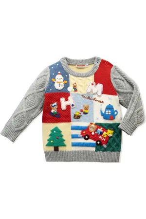 Miki House Strikket Animal Friends-trøje med patchwork