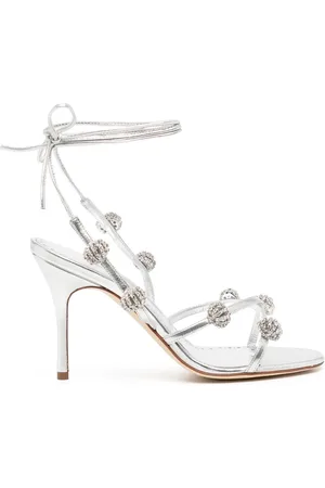 Manolo Blahnik 90mm ruskindssandaler med krystaludsmykning