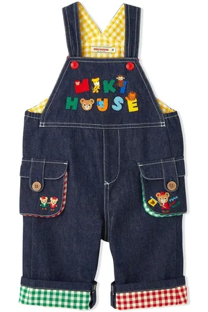 Miki House Korte denim-overalls med broderet logo