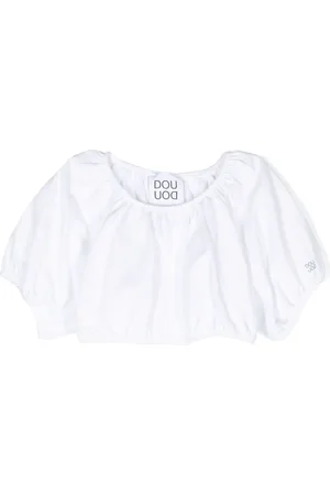 DOUUOD KIDS Cropped bluse med off-shoulder-snit