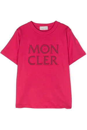 Moncler T-shirt med broderet logo og rund hals