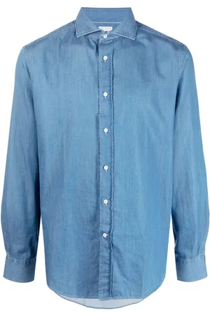 Brunello Cucinelli Denimskjorte med spread-krave