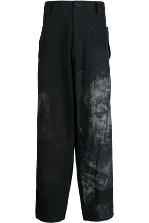 YOHJI YAMAMOTO Bukser med brede ben og grafisk tryk
