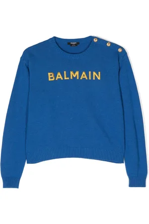Balmain Trøje med broderet logo og rund hals