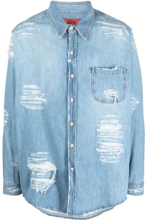 424 FAIRFAX Denimskjorte med slitageeffekt