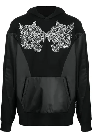 Philipp Plein Hættetrøje med tigertryk og paneler