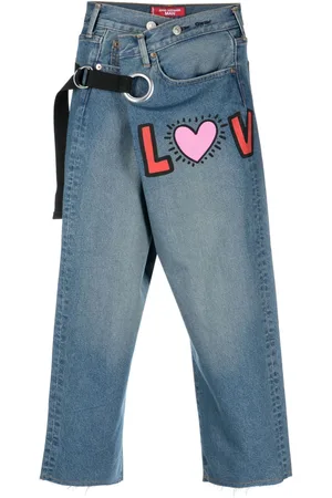 JUNYA WATANABE Cropped bukser i denim med grafisk tryk