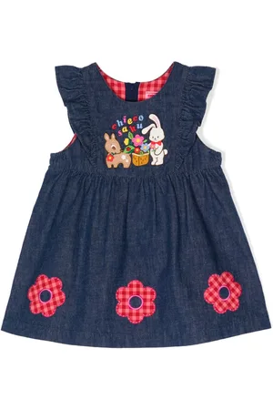 Miki House Broderet pinafore-kjole i denim