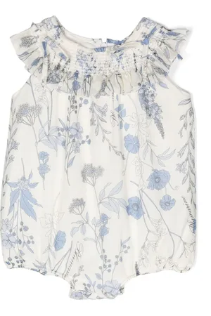 MISS BLUMARINE Buksedragt med blomstret tryk og flæsekant