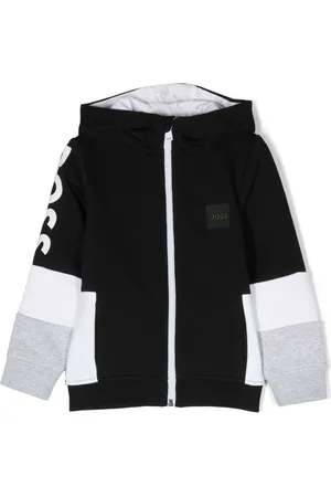 HUGO BOSS Hættetrøje med logotryk og lynlås