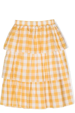 PAADE Check-pattern ruffled cotton skirt