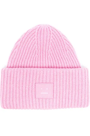 Acne Studios Ribstrikket hue med ansigtsmærke