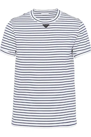 Prada Stribet T-shirt med trekantet logo