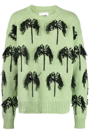Jil Sander Intarsia-strikket trøje med frynser