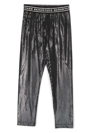 Balmain Leggings med metallisk effekt og logobånd