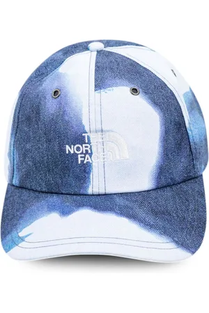 Supreme X TNF 6-panel kasket i bleget denim-tryk